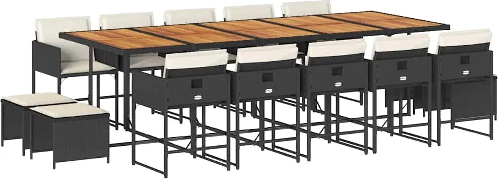 vidaXL Set mobilier de grădină cu perne, 15 piese, negru, poliratan