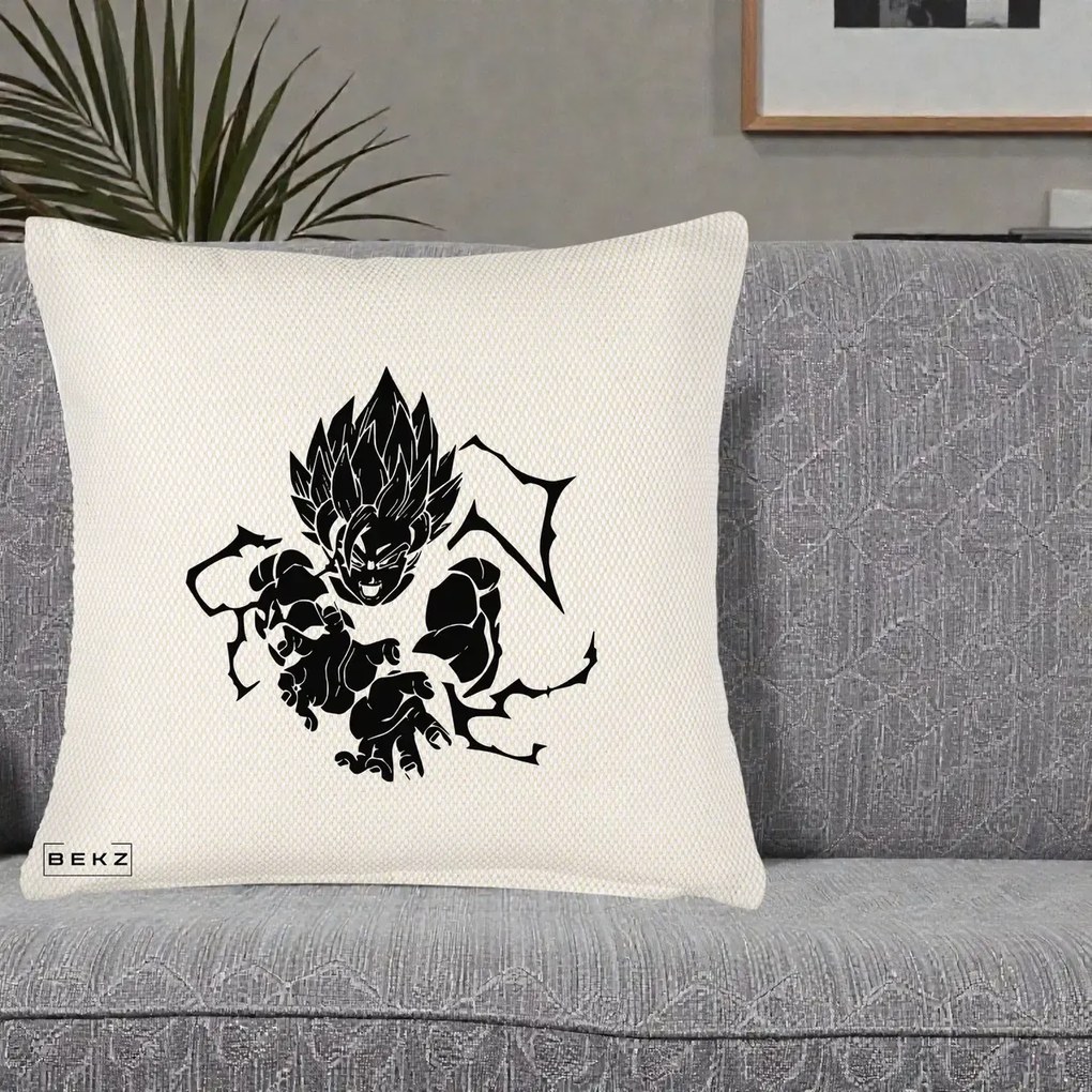 Perna Personalizata Dragon Ball Goku Super Saiyan Silueta, 40x40 cm, Crem Reliefat, Husa Detasabila, Perna Inclusa, BEKZ®