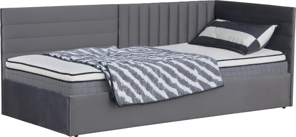 Pat cu somieră, 90x200, ţesătură gri Velvet, MEVIA