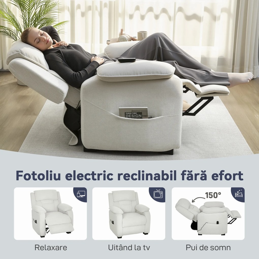 HOMCOM Fotoliu Electric Reclinabil 150° cu Suport pentru Picioare, Șezut Larg, Fotoliu Reclinabil Silențios, Port USB, Funcție Memorie, Telecomandă, din Catifea, pentru Living, Bej | Aosom Romania