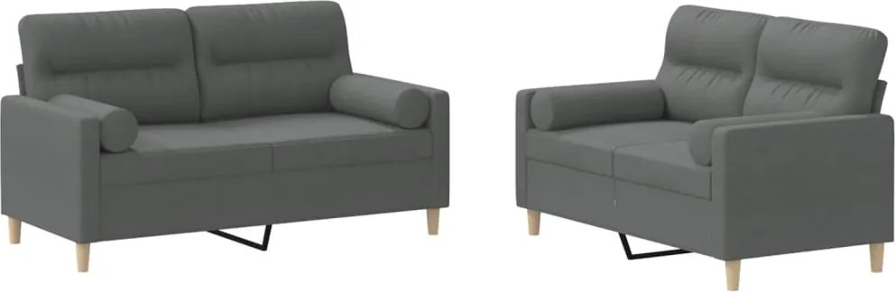 vidaXL Set de canapele cu perne, 2 piese, gri închis, material textil