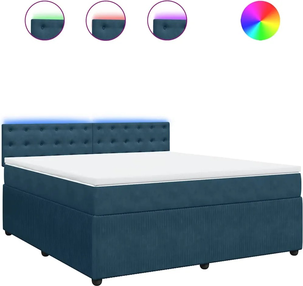vidaXL Pat box spring cu saltea, albastru, 180x200 cm, catifea