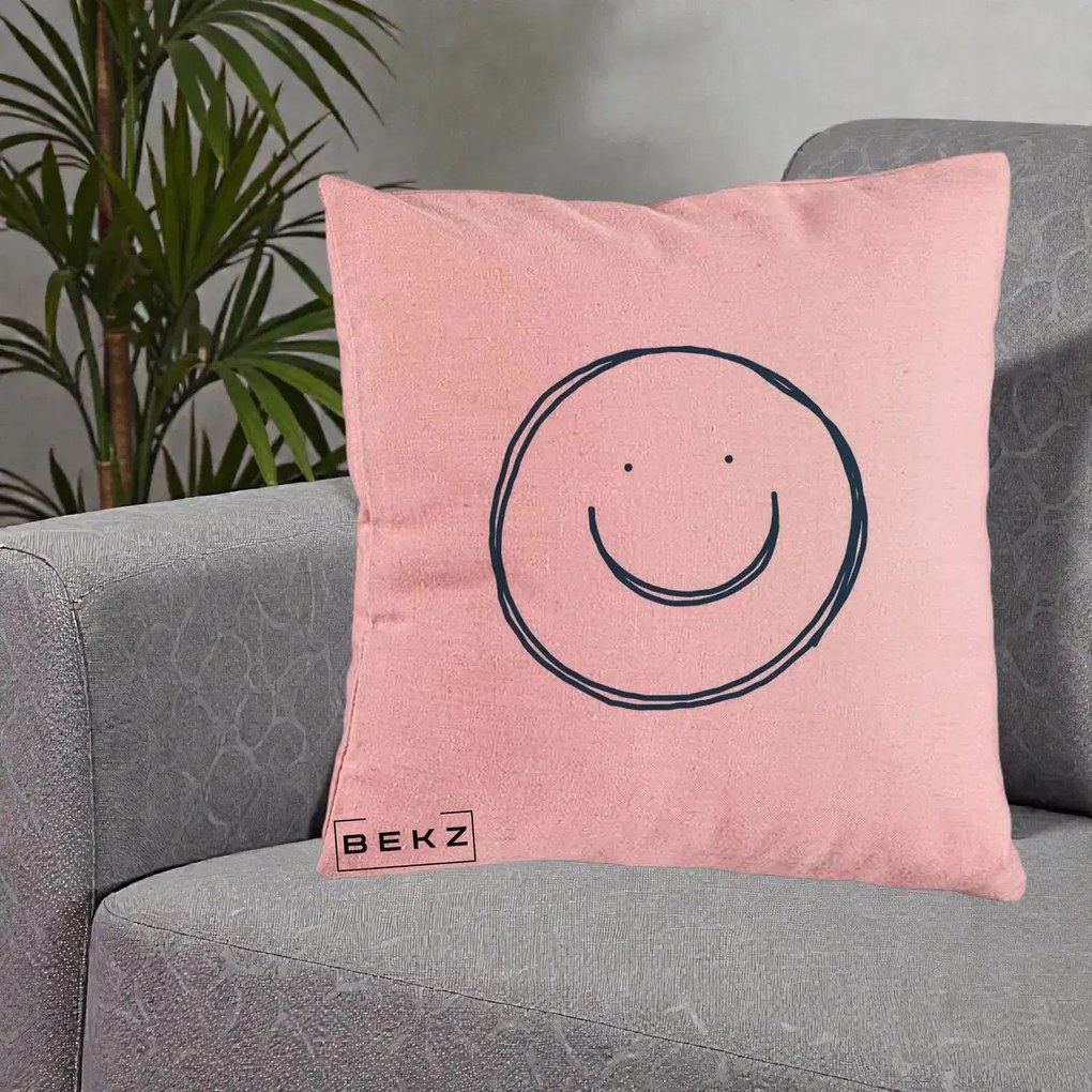 Perna Decorativa Smile Desen Minimalist, 40x40 cm, Roz, Husa Detasabila, Perna Inclusa, BEKZ®