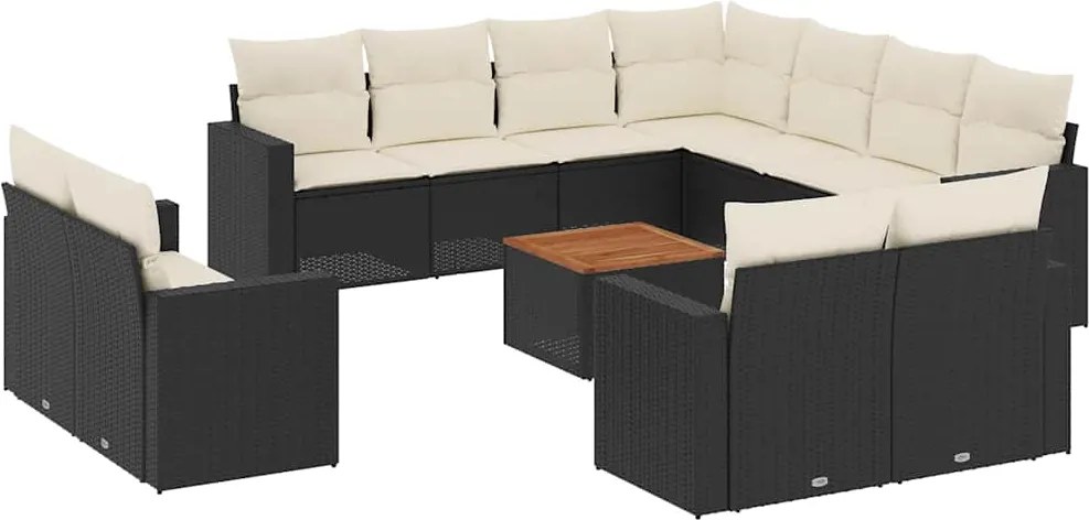 vidaXL Set canapele de grădină, 12 piese, cu perne, negru, poliratan