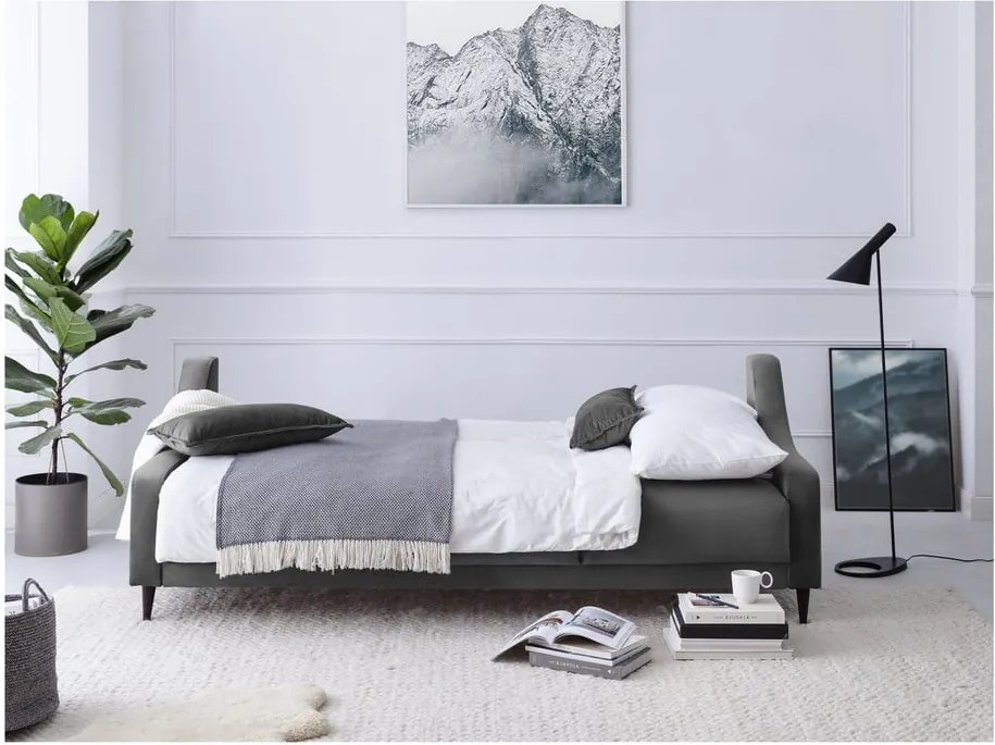 Canapea extensibilă cu 3 locuri și spațiu de depozitare Mazzini Sofas Freesia, gri
