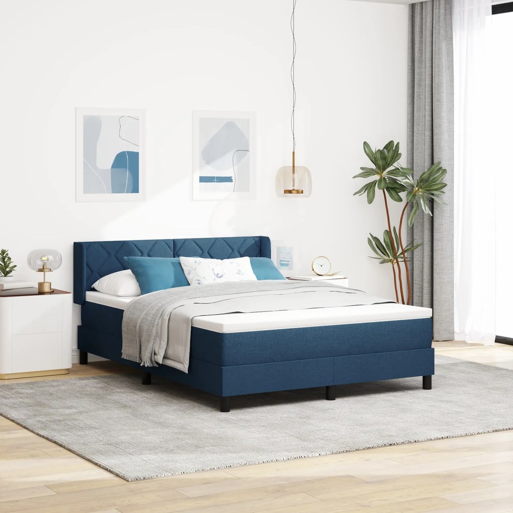 vidaXL Pat cu arcuri cu saltea, Albastru, 160 x 200 cm, Textil.