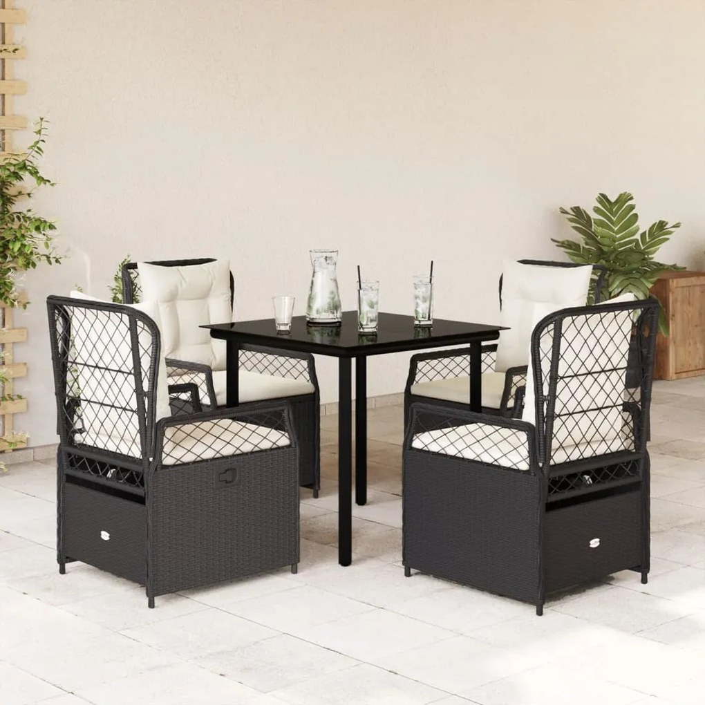 vidaXL Set mobilier de grădină cu perne, 5 piese, negru, poliratan
