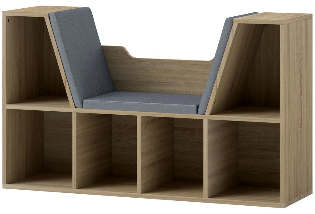 HOMCOM Bibliotecă Banc 2 în 1 Design Contemporan 6 casete 3 Perne Fornisite 102L x 30l x 61A cm Stejar Gri | Aosom Romania