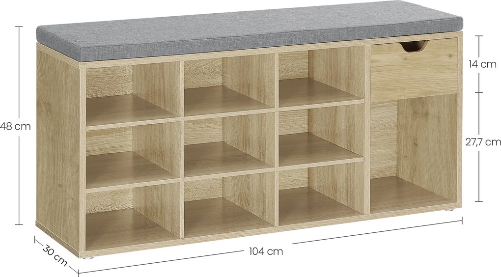 Pantofar cu banca cu sezut gri si sertar TAYLOR ARTISAN 104x30x48 cm