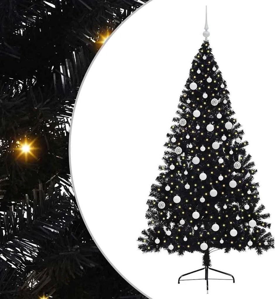 vidaXL Pom de Crăciun artificial pre-iluminat Negru 180 cm PVC