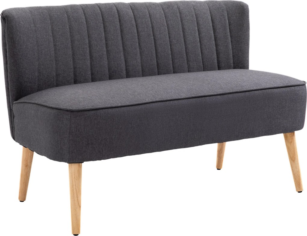 HOMCOM Canapea 2 Locuri din Material Textil fără Brațe cu Cusături, Canapea Compactă Modernă cu Picioare din Lemn de Cauciuc pentru Living, 117x56.5x77 cm, Gri Închis | Aosom Romania