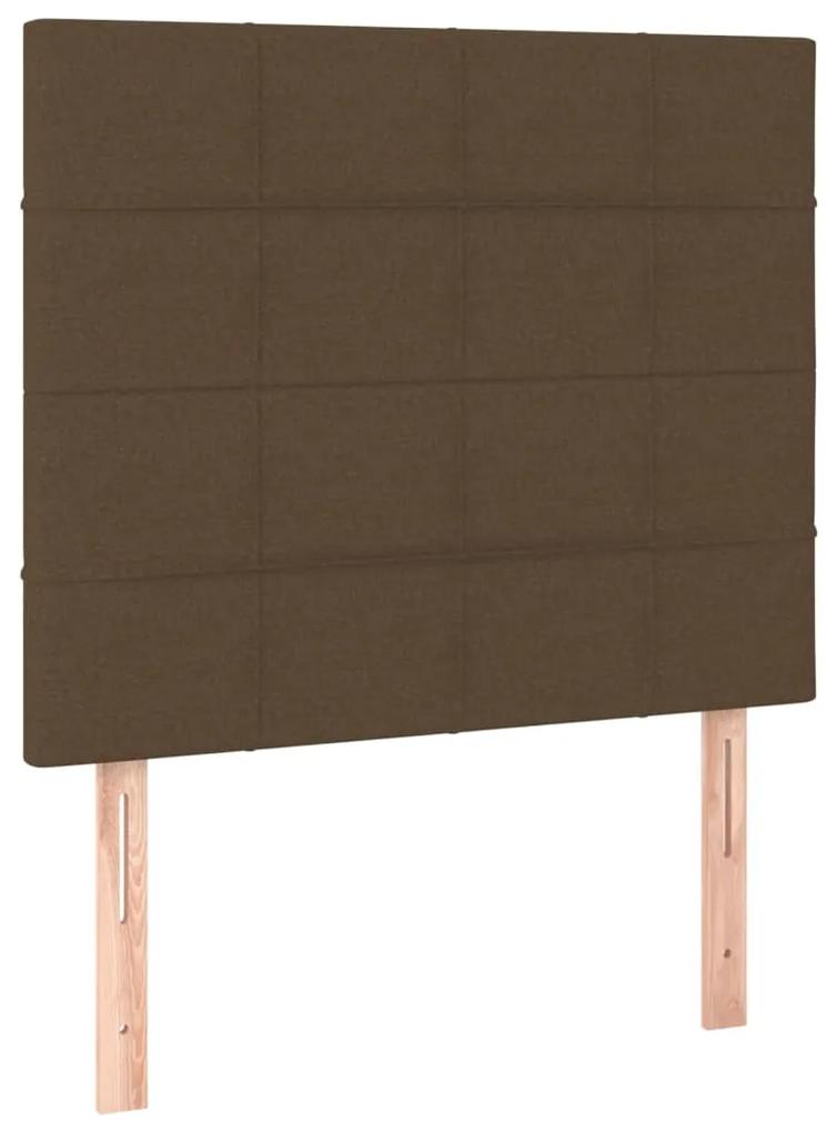Pat box spring cu saltea, maro inchis, 80x200 cm, textil Maro inchis, 80 x 200 cm, Cu blocuri patrate