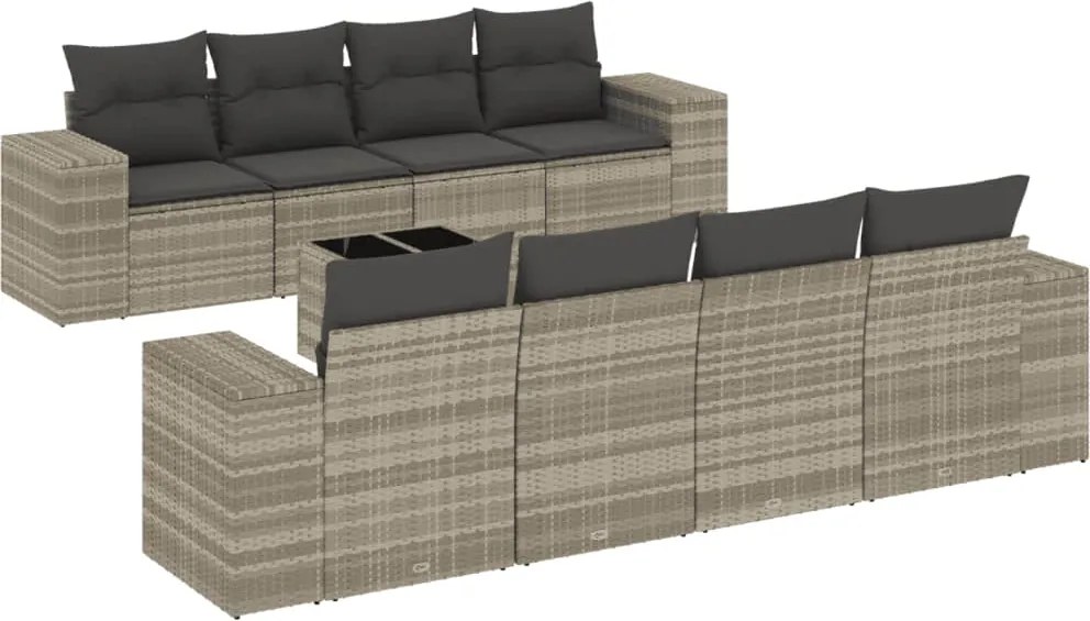 vidaXL Set canapele de grădină cu perne, 9 piese gri deschis poliratan