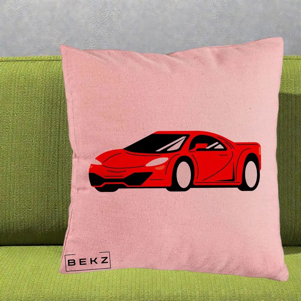 Perna Personalizata Masina Sport Rosie Grafic, 40x40 cm, Roz, Husa Detasabila, Perna Inclusa, BEKZ®