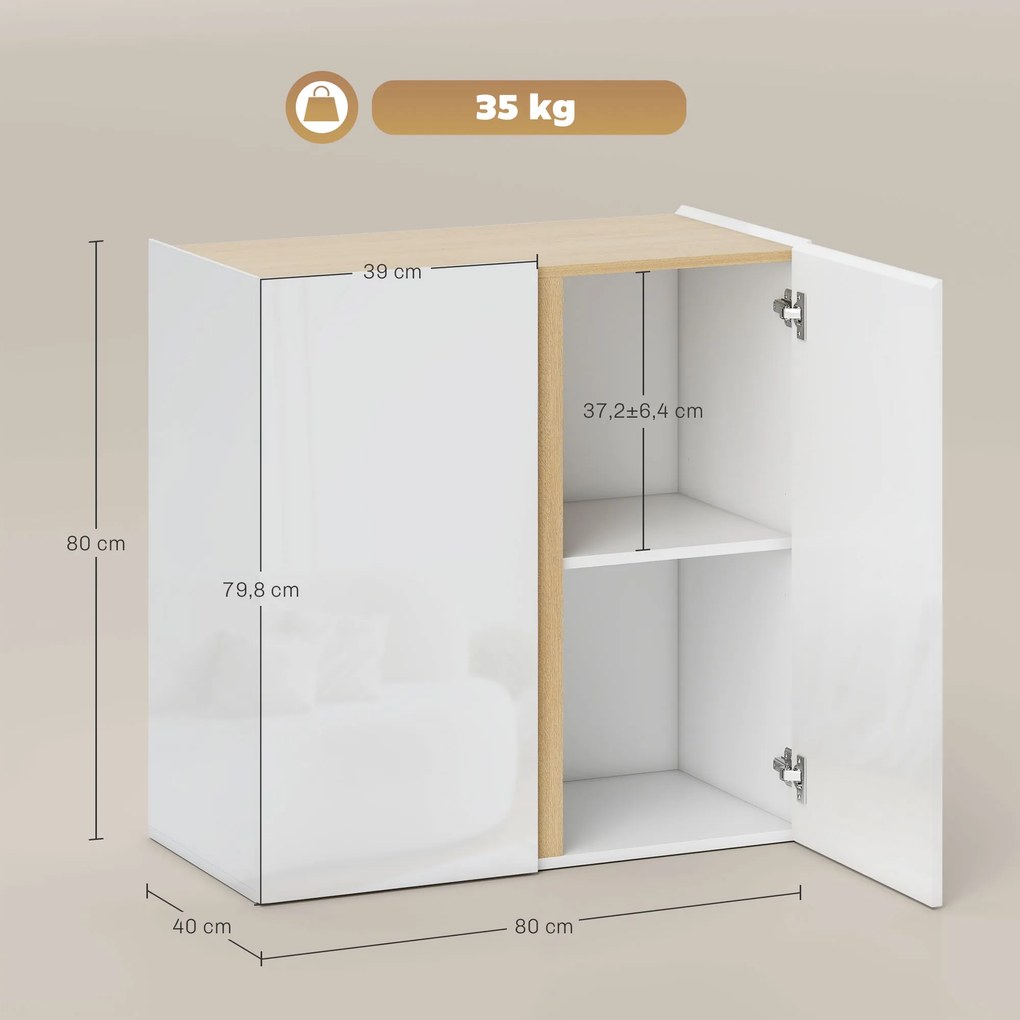 HOMCOM Comodă, Comodă cu uși Soft-Close, Raft reglabil, pentru sufragerie, bucătărie, sufragerie, alb | Aosom Romania