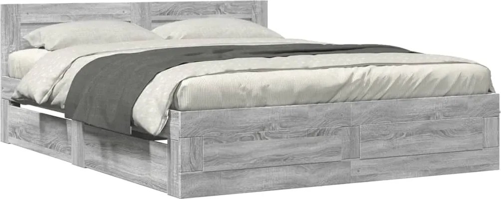 vidaXL Cadru de pat cu tăblie, gri sonoma, 160x200 cm lemn prelucrat