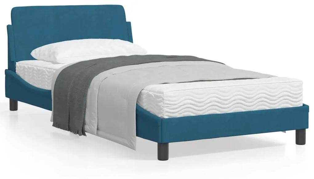373136 vidaXL Cadru de pat cu tăblie, albastru, 100x200 cm, catifea