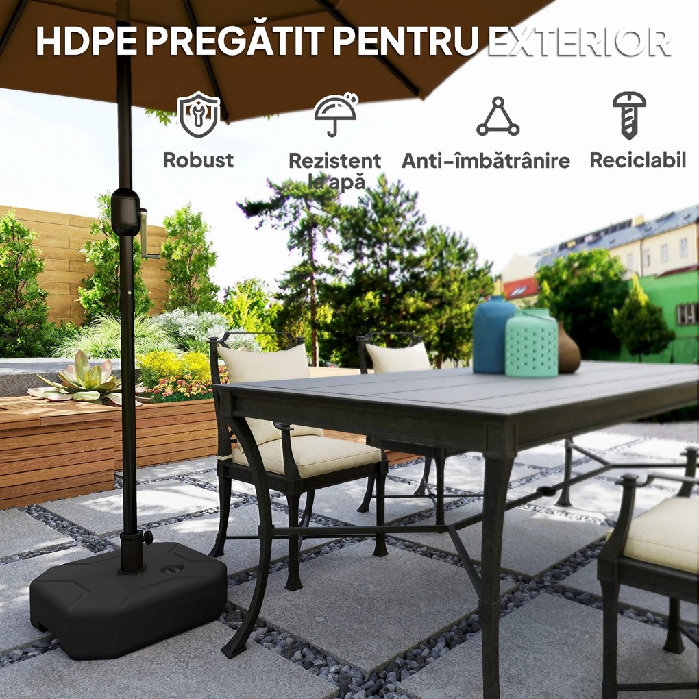 Outsunny Bază Pătrată pentru Umbrelă, Suport Greu pentru Umbrele de Exterior, Umplibil cu Nisip până la 25kg sau cu Apă până la 20kg, pentru Grădină, Piscină, Negru | Aosom Romania