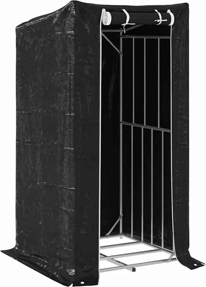 vidaXL Raft pentru lemn de foc cu capac de ploaie otel galvanizat