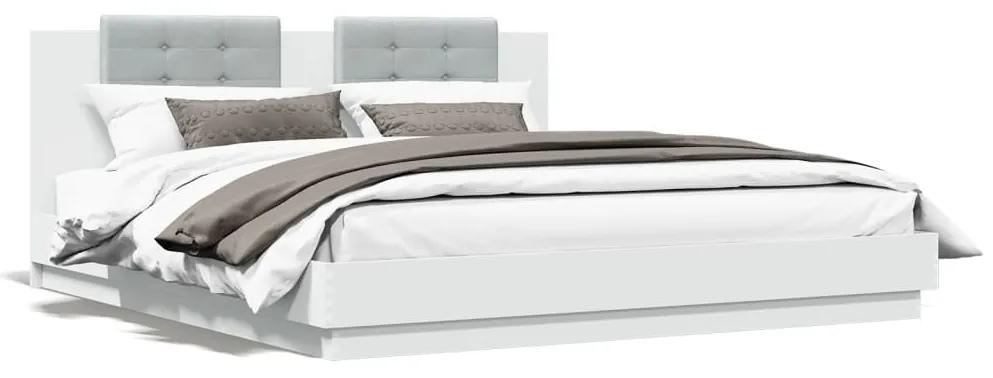3209996 vidaXL Cadru de pat cu tăblie și lumini LED, alb, 160x200 cm
