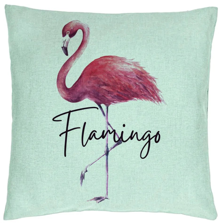 Perna Decorativa, Model Flamingo, 40x40 cm, Verde Menta, Husa Detasabila, Burduf