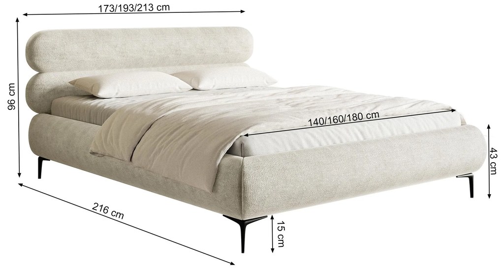 Pat matrimonial 180 cm Rirri 180 (cu somieră) (cu sp. depozitare) (gri deschis + negru). 1099885