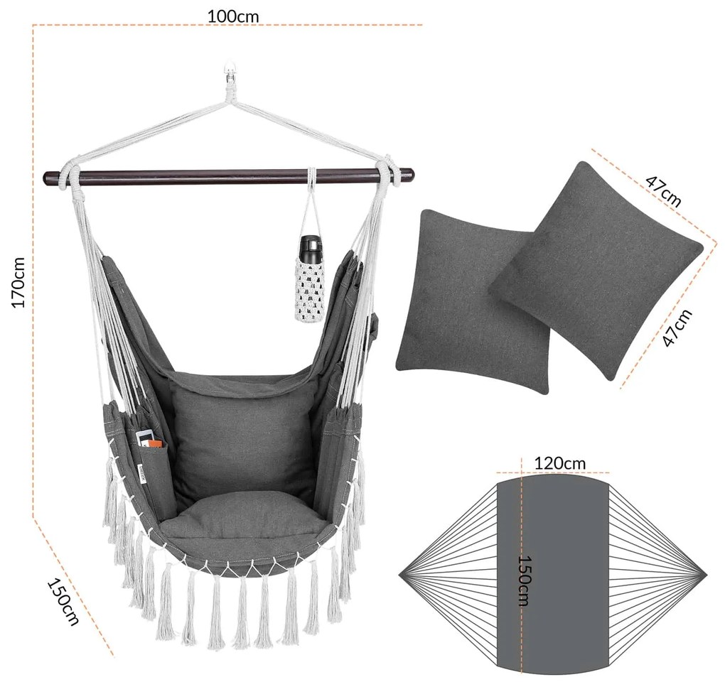 Scaun suspendat MANDY 170x100x150 cm, gri închis Detex