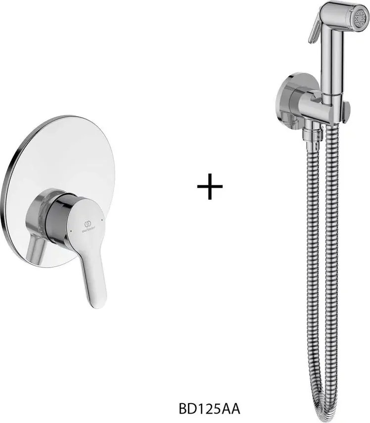 Dus igienic cu baterie Alpha Ideal Standard cu agatatoare, para, furtun si baterie incastrata