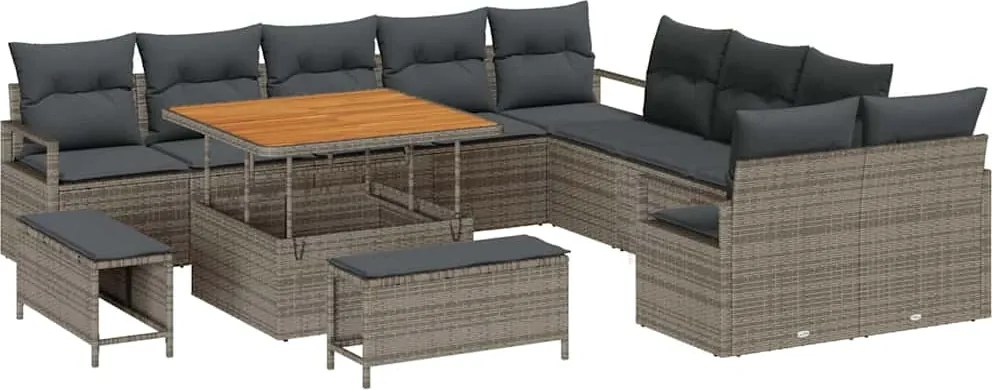 vidaXL Set de canapele pentru grădină cu pernă 13 pcs Gri poliratan