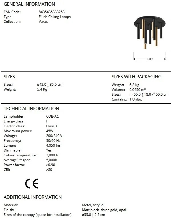 Lustra LED dimabila aplicata design modern Varas negru/auriu