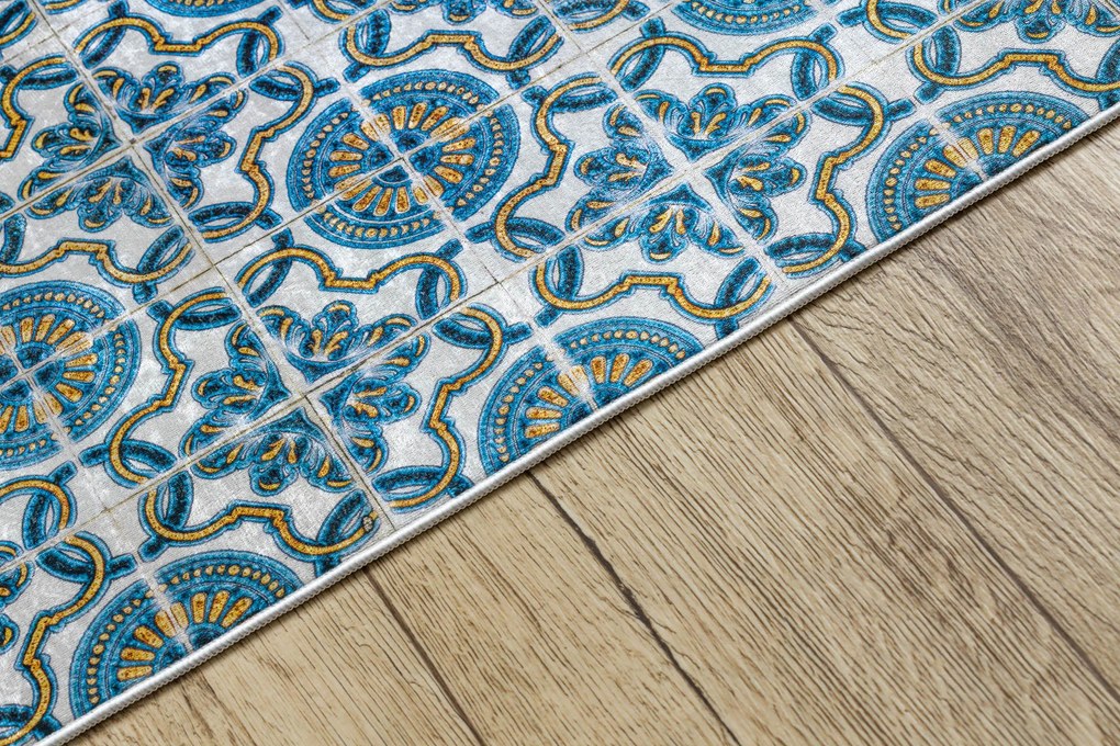 ANDRE 53020 covor lavabil gresii de Lisbona, bucatarie, anti-alunecare - albastru / bej