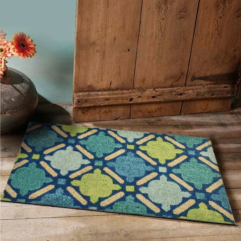 Covoras usa de la intrare Chilai Home 877CHL1022, 45x70 cm, PVC, Verde / Albastru