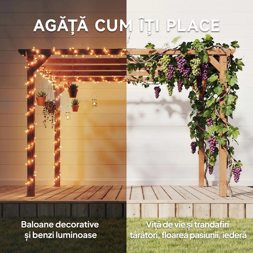Outsunny Pergolă Gazebo 3x3 m din Lemn de Brad, Pergolă pentru Grădină cu Suporturi Triunghiulare și 5 Grinzi pentru Plante Cățărătoare, Pergolă din Lemn pentru Exterior, Patio, Terasă, Aspect Lemn de Arțar | Aosom Romania