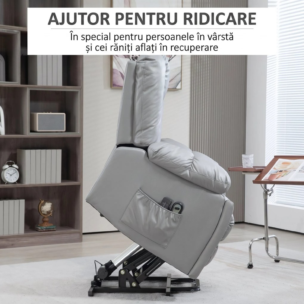 HOMCOM Scaun Electric Rabatabil cu 8 Puncte de Masaj și Telecomandă, Fotoliu Modern din Microfibră, 94x96x106 cm, Gri | Aosom Romania