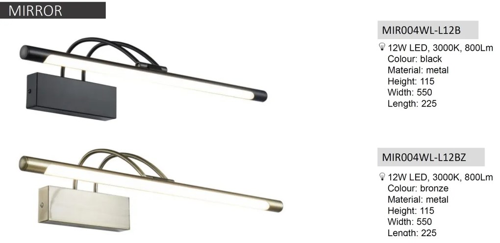 Aplica de perete LED pentru oglinda / tablou Finelli bronz MYMIR004WL-L12BZ