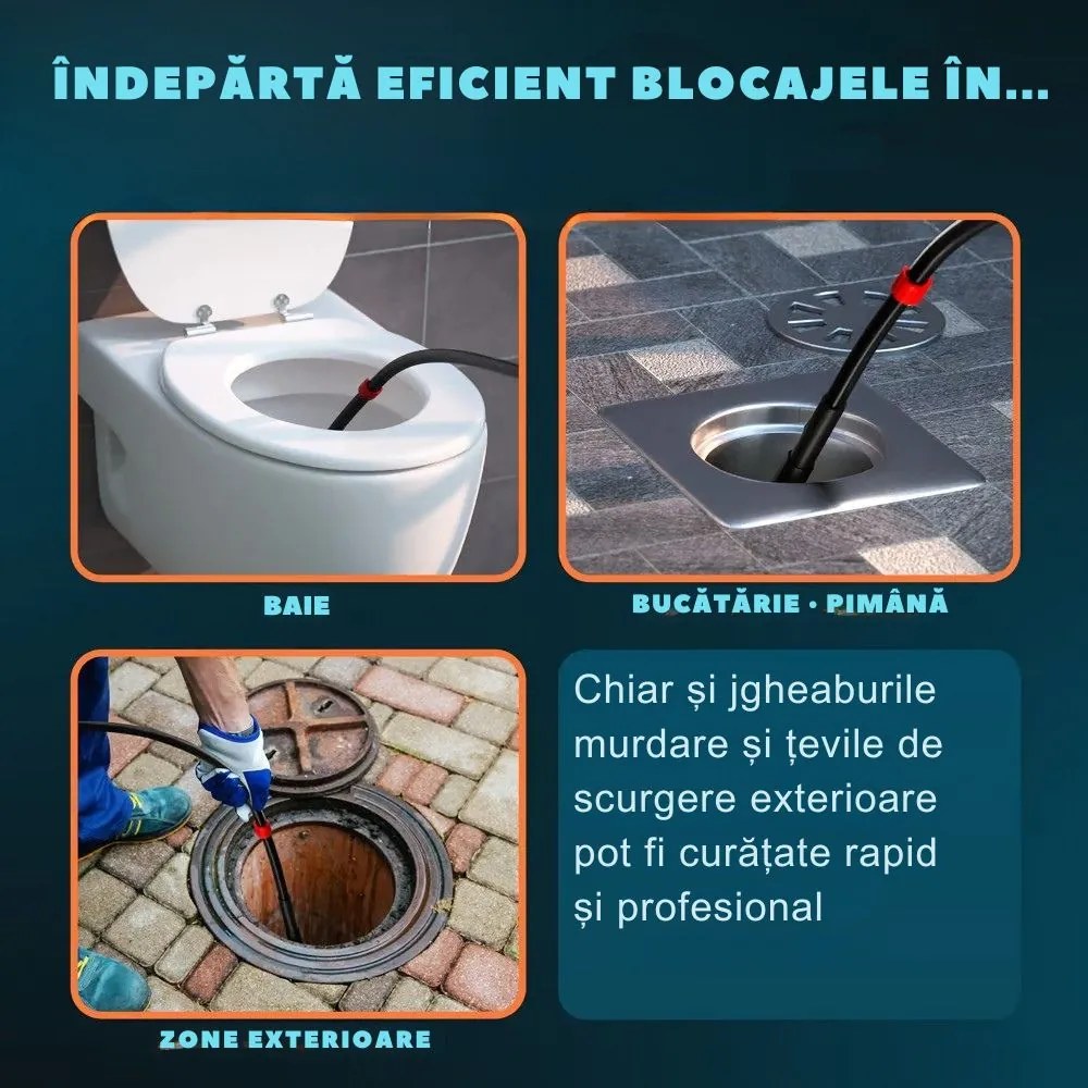 Set de curățare țevi Premium, 15 m, negru Jurhan
