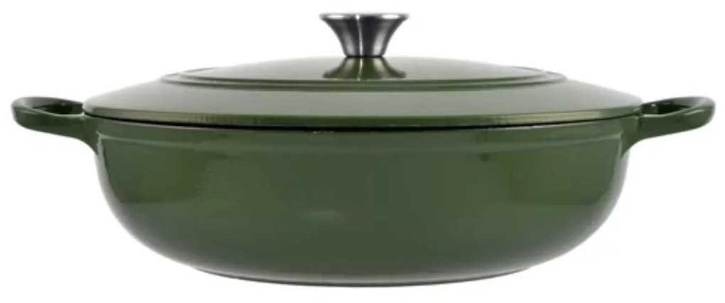 Cratiță din fontă emailată cu capac 31.5x8.5 cm – Perfect Home 80057, verde, pentru cuptor, rețete consistente, gătit fără ardere
