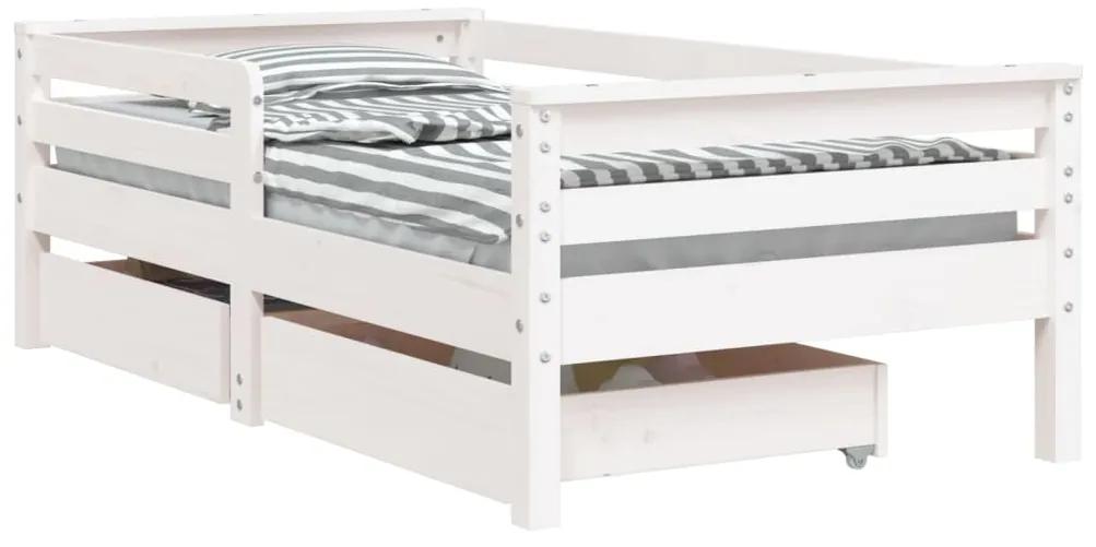 834442 vidaXL Cadru de pat copii cu sertare, alb, 70x140 cm, lemn masiv pin