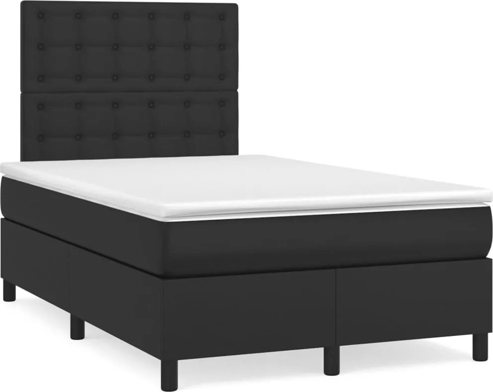 vidaXL Pat box spring cu saltea, negru, 120x200 cm, piele ecologică