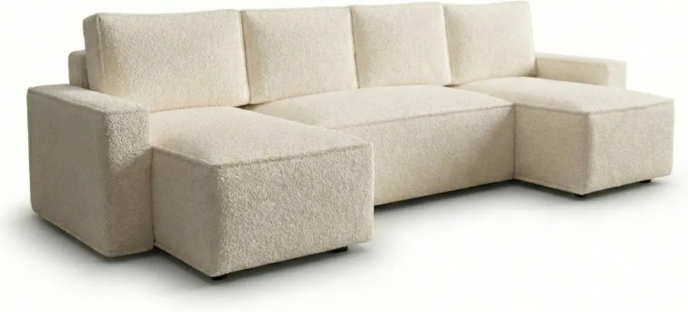 Canapea extensibila in forma de U SMART BOUCLE, crem, 303x140 cm
