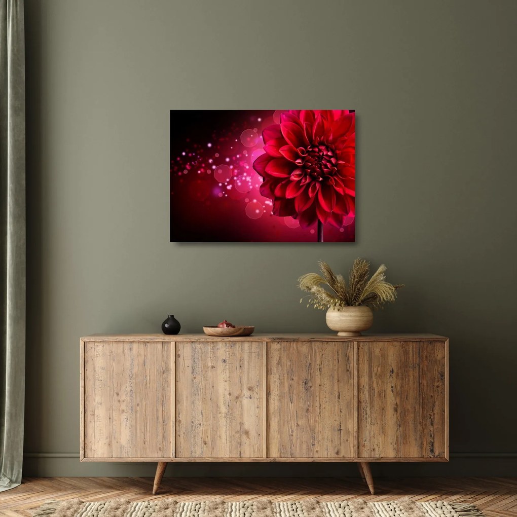 Tablou pe sticlă cu floare roșie (70x50 cm)