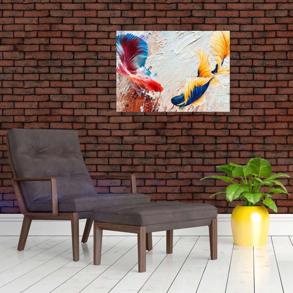 Tablou pe sticlă - Pești războinci (70x50 cm)