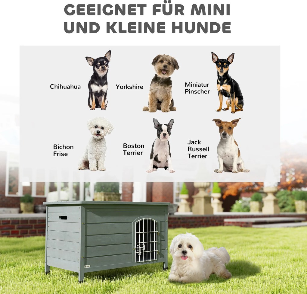 PawHut cușcă pentru câini, casă pentru câini cu ușă, cutie pentru câini, adăpost pentru animale, lemn de brad, gri închis | Aosom Romania