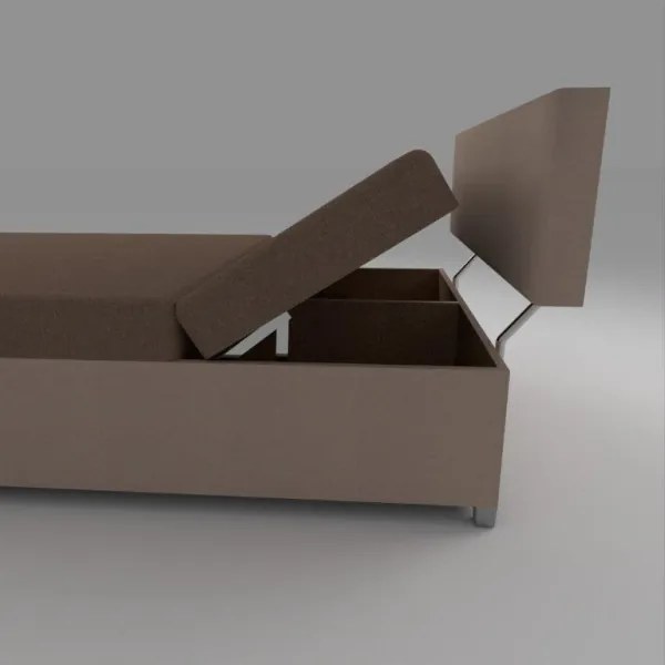 Pat tapițat DALLAS 108 x 205 cm, reglabil, cu spațiu de depozitare, maro/maro închis