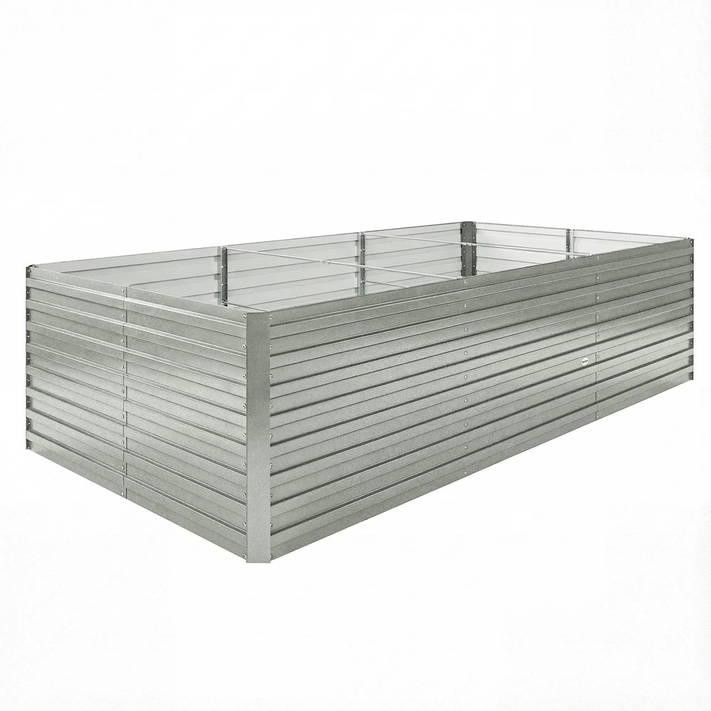 Outsunny Jardineră exterioară, jardineră ridicată galvanizată cu bordură de siguranță și fund deschis 240 x 120 x 60 cm gri argintiu | Aosom Romania