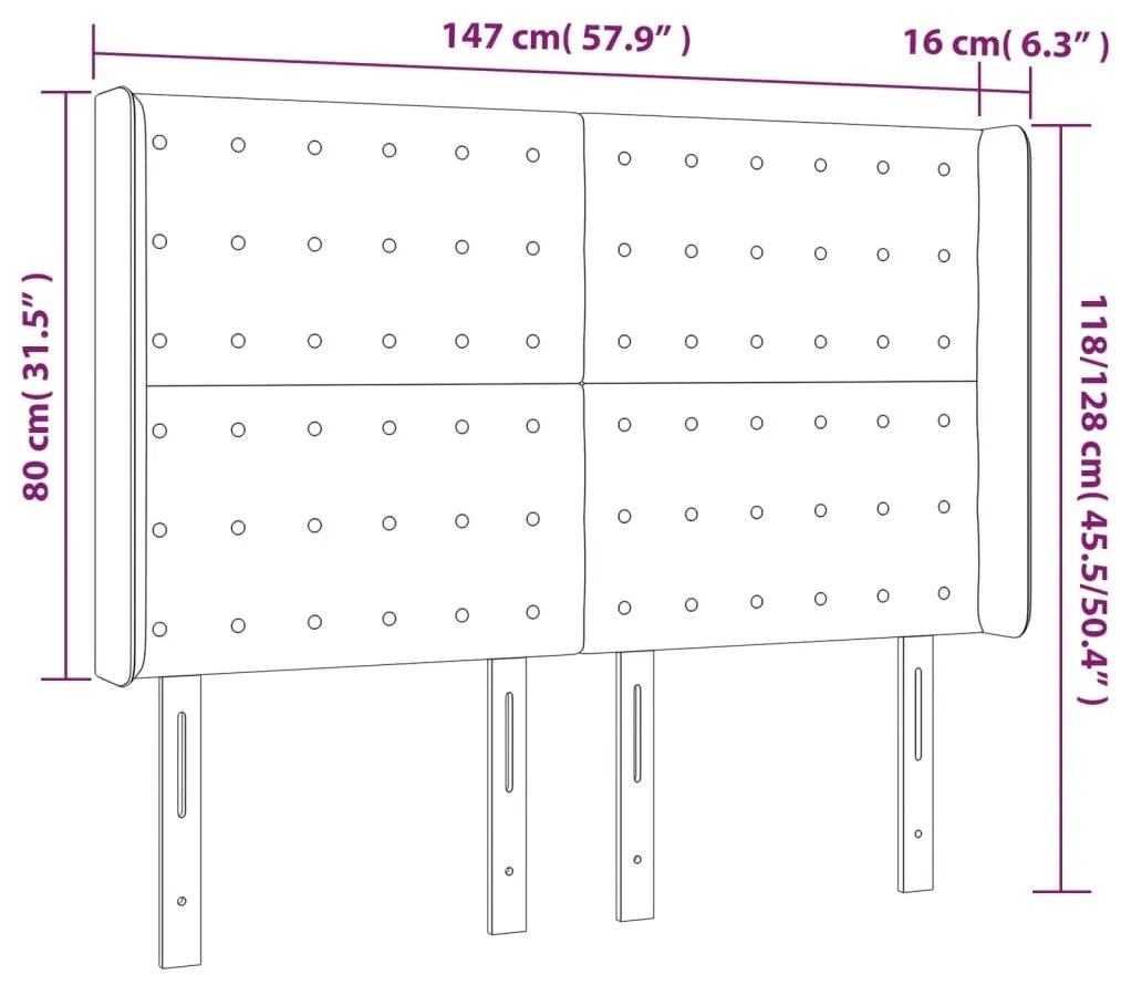 Tablie de pat cu LED, gri taupe, 147x16x118 128 cm, textil 1, Gri taupe, 147 x 16 x 118 128 cm