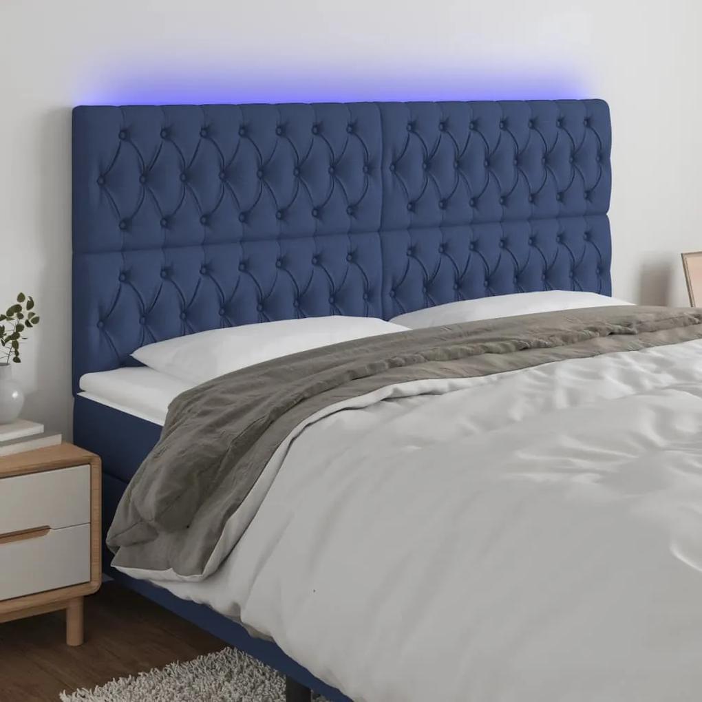 3122788 vidaXL Tăblie de pat cu LED, albastru, 200x7x118/128 cm, textil