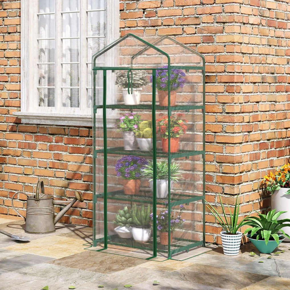 Outsunny Sera pentru Balcon Compacta cu 4 Rafturi pentru Plante, Sera pentru Gradina cu Acoperis din PVC Transparent, 70x50x160cm | Aosom Romania