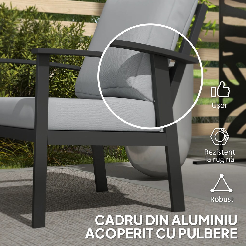 Outsunny Set de Mobilier de Grădină din 4 Piese, cu Canapea, 2 Fotolii și Măsuță de Cafea, 127x74x80 cm, Gri Cărbune | Aosom Romania