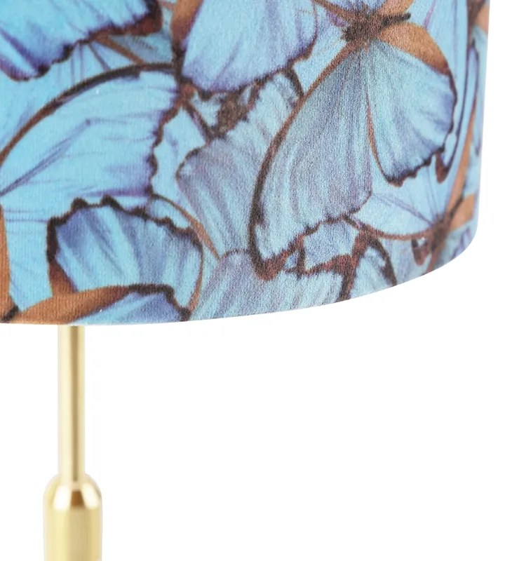Lampă de masă auriu/alamă cu abajur din catifea cu fluturi 25 cm - Parte